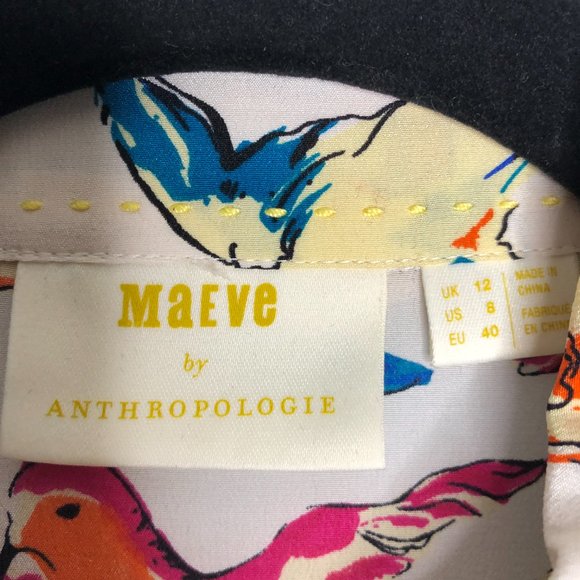 Maeve Anthropologie Potala Silk Bird Blouse Button Down Shirt 8 - Picture 2 of 8